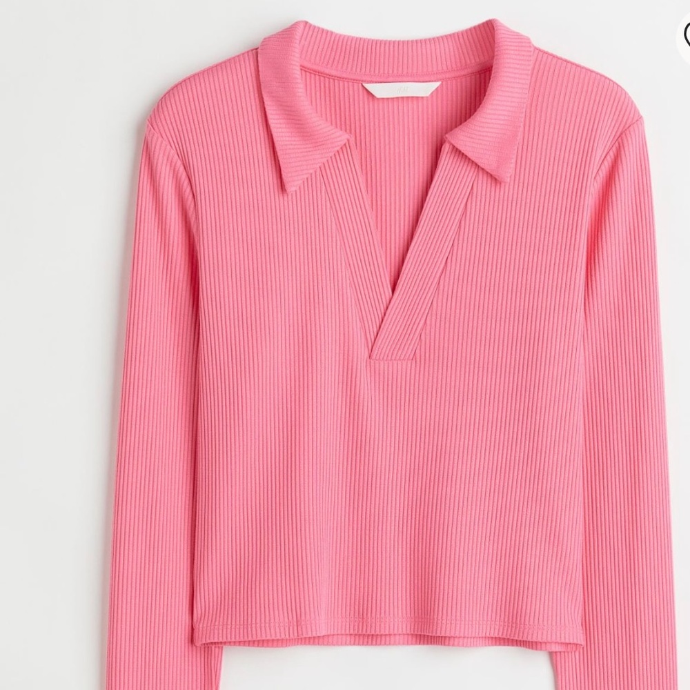 Pink ribbed tops h&m